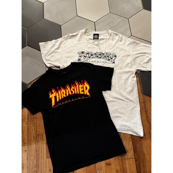 Thrasher Other - Thrasher magazine t-shirt lot S L white floral black flames vintage skater top